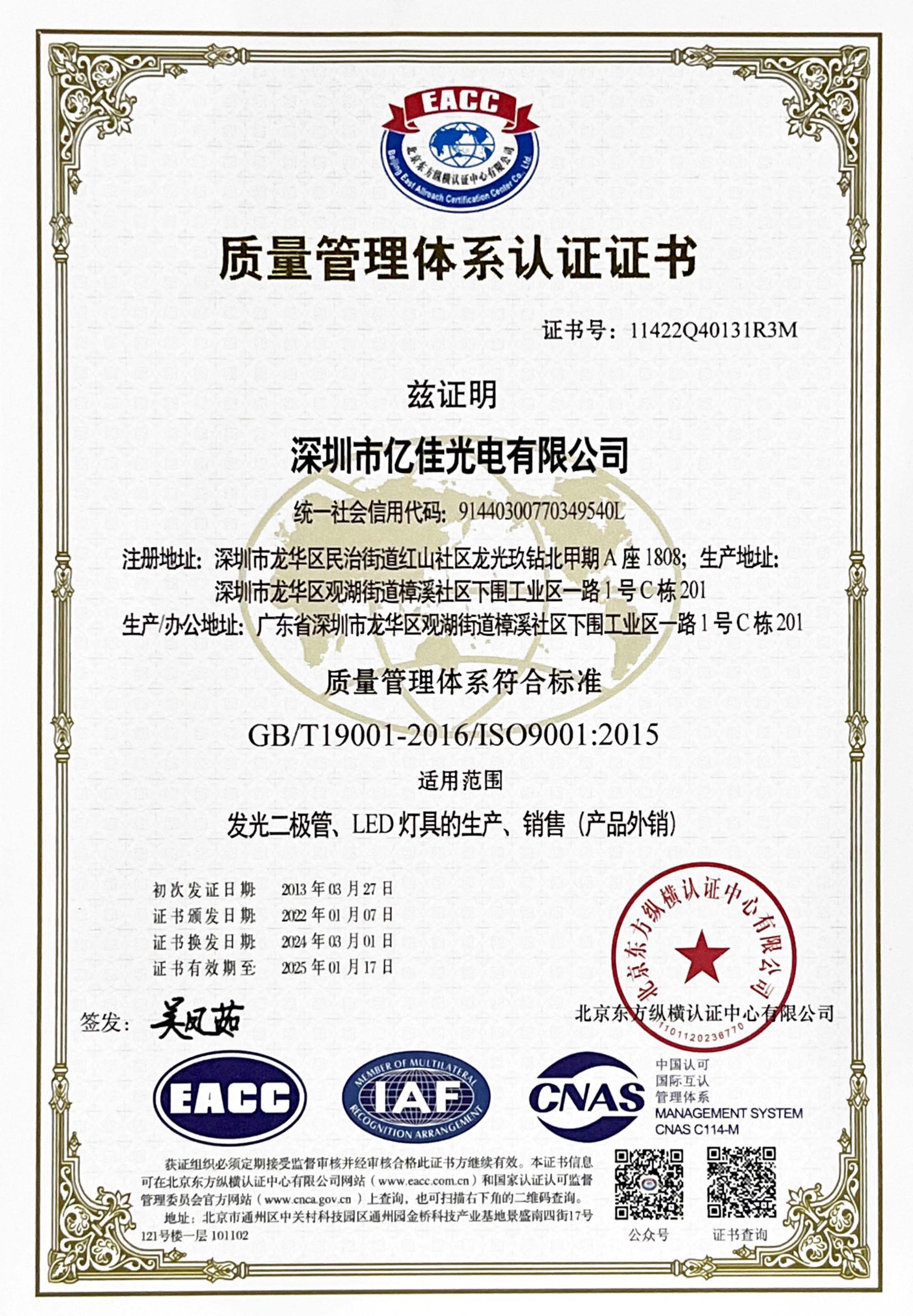 喜讯！贝斯特光电再次顺利通过ISO质量治理系统认证